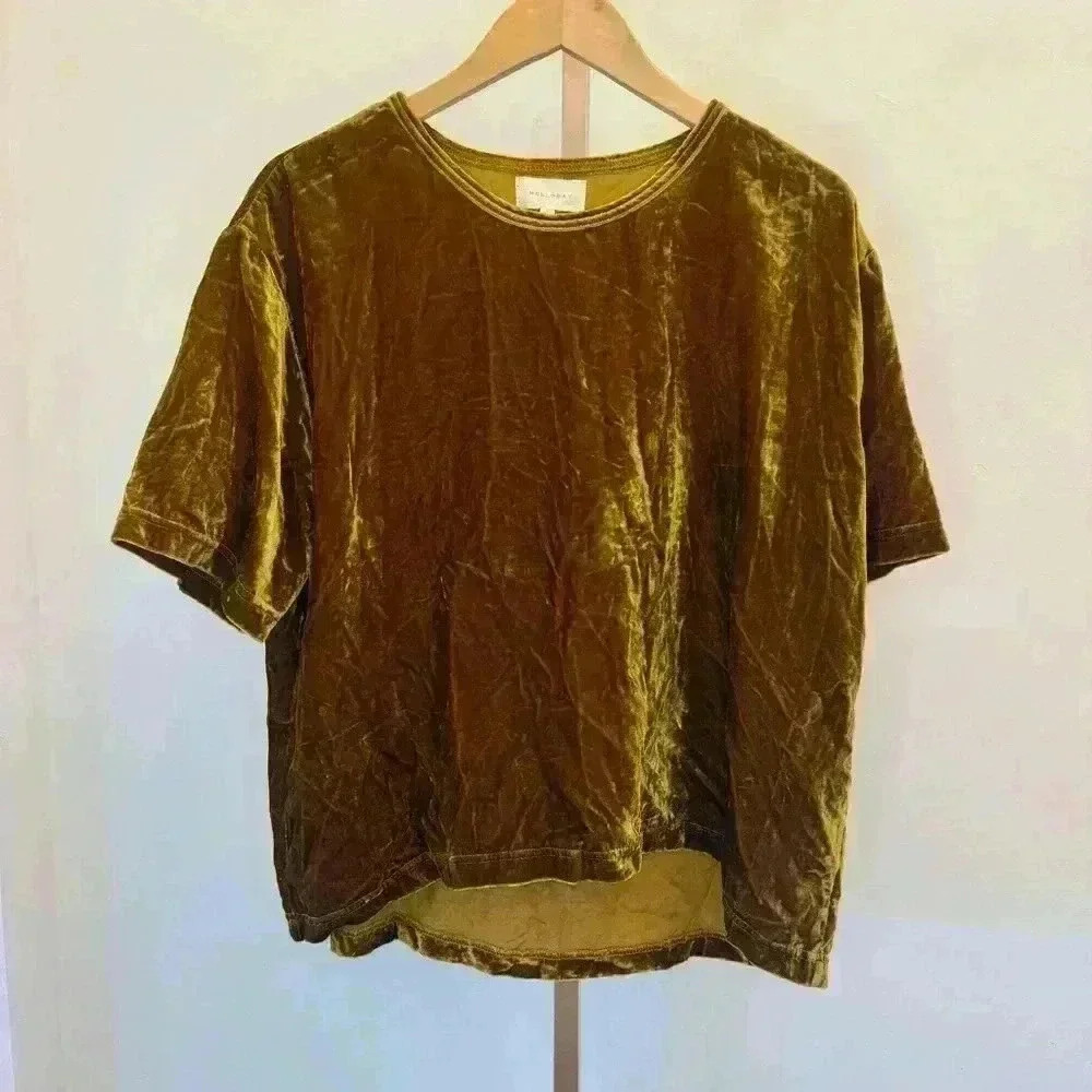 Melloday Women's Velvet Short Sleeve Blouse Size L Casual Fall - Picture 3 of 11